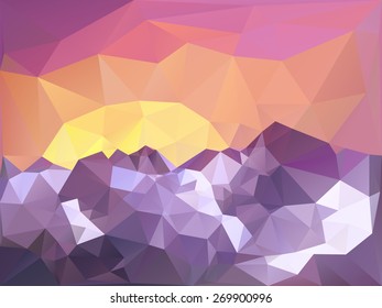 illustration of sunset or sunrise over the mountains. Vector