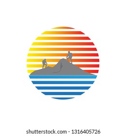 illustration sunset sunrise vector mountain logo icon
