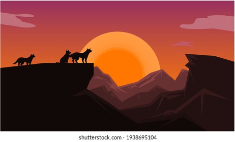 Illustration of a sunset in vector graphics ideal for a wallpaper Ilustración de un atardecer en gráficos vectoriales ideal para un fondo de pantalla