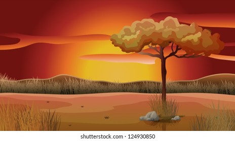 Illustration of a sunset view