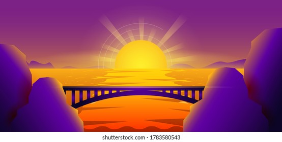 Illustration sunset view design background template vector