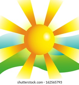 Illustration of sunset view, sea beach vacation. Vector eps10