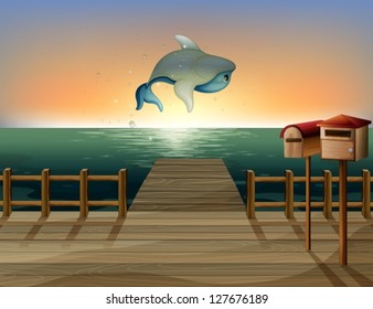 Illustration of a sunset view in the seaport