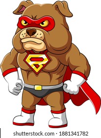 The illustration of the super bulldog with serious and angry face and has muscular body