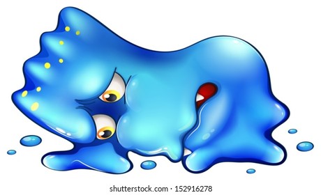 Illustration of a super disappointed blue monster on a white background