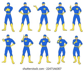 Illustration von Super Hero, 10 Posen.