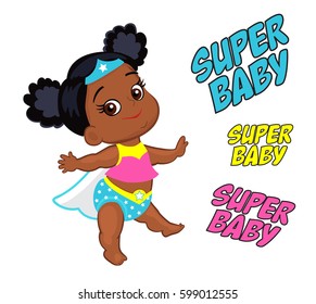Illustration Super Hero Baby Girl, multicultural. Vector  isolated on white background.