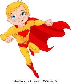 Illustration of Super Hero Boy in the fly