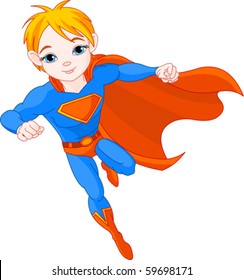 Illustration of Super Hero Boy in the fly