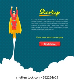 Illustration of super hero flying. Info graphic vector for start up and on line business