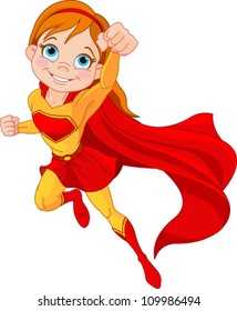 Illustration of Super Hero Girl in the fly