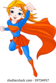 Illustration of Super Hero Girl in the fly