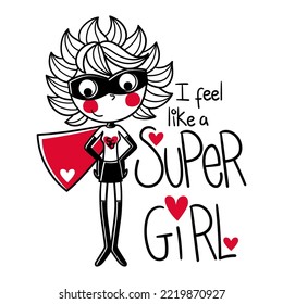  Illustration of a super hero girl with handmade text