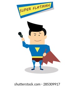 Ilustración super periodista de diseño plano aislado de fondo blanco. Superhéroe de vector
