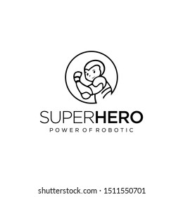 Illustration of a superhero clenching his fist ready to fight logo design charcter.