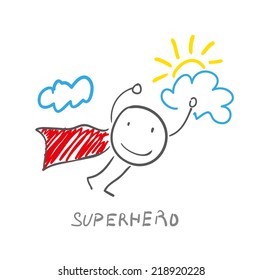 illustration of superhero flying in sky