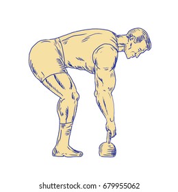 Illustration of a Superhero Lifting Kettlebell side view done in hand sketch Drawing style.