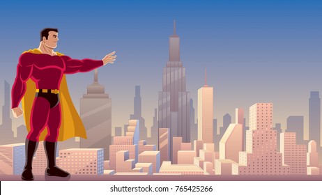 Illustration of superhero using his superpower and directing it with his hand.