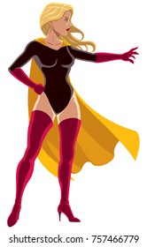 Illustration of superheroine using her super power and directing it with her hand.  