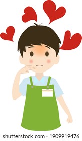 Illustration of a supermarket clerk in love