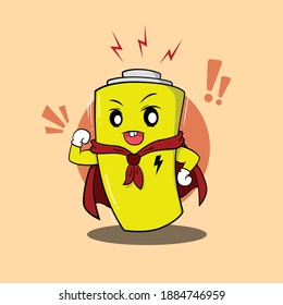 Illustration of a superpowered battery character