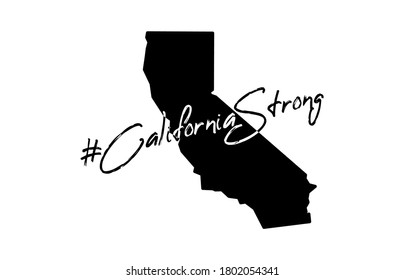 Illustration in support of the southern California after a wildfires. Map of California state, flame and text California