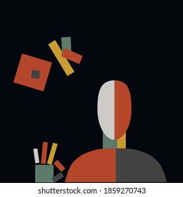 Illustration with a suprematist man making ok gesture