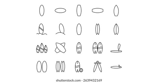 illustration of surfboard line icon pack