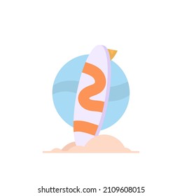 illustration of a surfboard stuck in the sand.sport and beach. flat cartoon style. character vector design