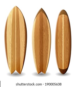 Illustration of surfboards with wood texture. EPS 10 contains transparency