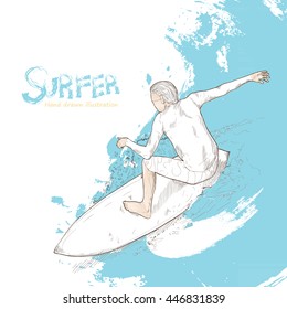 Illustration of surfer. hand drawn. surfer poster. sport background.