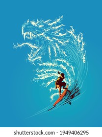 Illustration of a surfer on the dragon waves