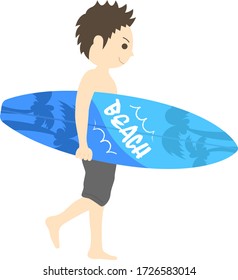 Illustration of a surfer with a surfboard.