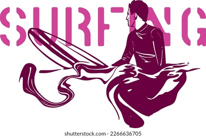 illustration of a surfer with a surfboard on the ocean water