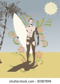 Illustration of a surfer vector design