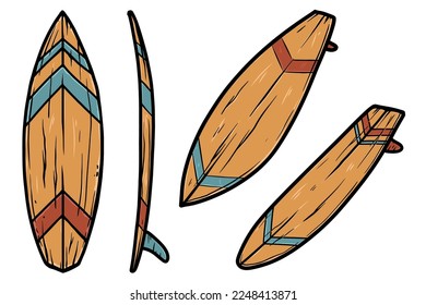 Illustration of surfing board. Design element for poster, emblem, banner, sign, t shirt. Vector illustration