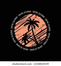 Illustration surfing in California, Venice beach. Vintage design. Grunge background. Sport typography, t-shirt graphics, print, poster, banner, flyer, postcard