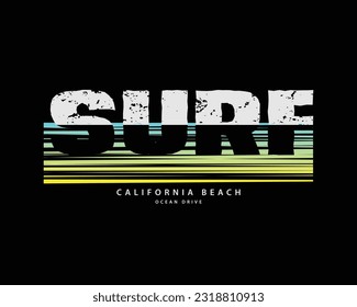 Illustration surfing California, Venice beach. Vintage design. Sport typography, t-shirt graphics, print, poster, banner, flyer, postcard