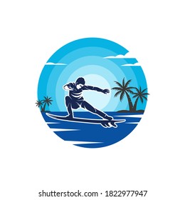 Ilustración de la plantilla de diseño del logotipo de surf