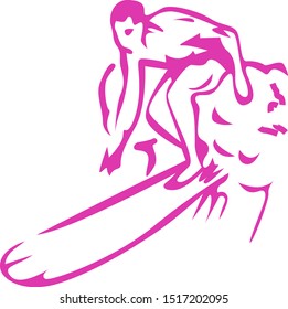 illustration of Surfing, sticker,tshirt print, vector illustration