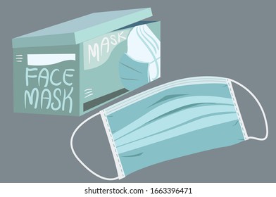 illustration of Surgical Face Mask and its packaging- vector