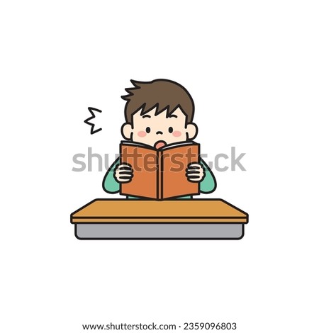 Illustration of surprised boy reading book