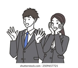 Illustration of a surprised man and woman wearing suits