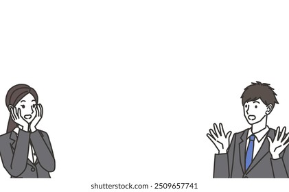 Illustration of a surprised man and woman wearing suits