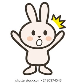 Illustration of a surprised rabbit raising both hands