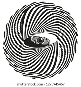 Illustration of a surreal eye. Hypnotic poster for psychology or philosophy.