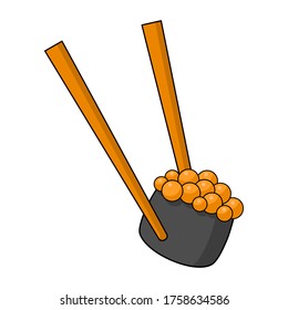illustration of sushi with caviar and wooden chopsticks. japanese food roll. modern cartoon design