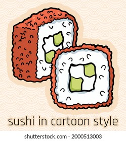 illustration of sushi in comic cartoon style