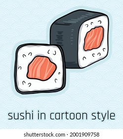 illustration of sushi in comic cartoon style
