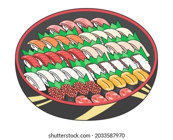 Illustration of sushi ordered at home.